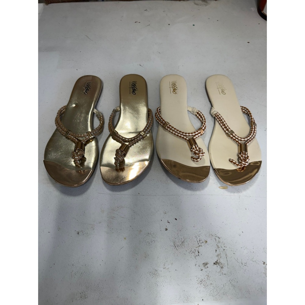 Mossimo Womens Braided T-Strap Flat Sandals Lot of 2 Gold Cream‎ Tan Size 8